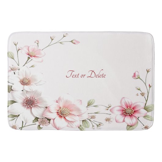 Elegant Pink White Floral Bath Mat バスマット (正面)