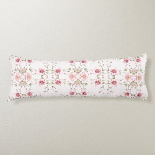 Elegant Pink White Floral Body Pillow ボディピロー (正面)