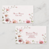 Elegant Pink White Floral Business Card 名刺 (正面/裏面)