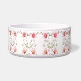 Elegant Pink White Floral Ceramic Pet Bowl ボウル