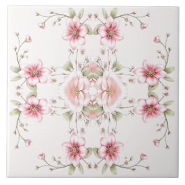 Elegant Pink White Floral Ceramic Tile タイル
