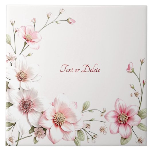 Elegant Pink White Floral Ceramic Tile タイル (正面)