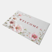 Elegant Pink White Floral Doormat ドアマット (アングル)