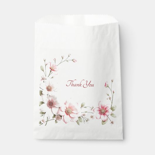 Elegant Pink White Floral Favor Bag フェイバーバッグ (正面)
