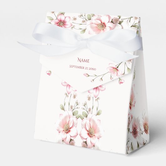 Elegant Pink White Floral Favor Box フェイバーボックス (正面サイド)