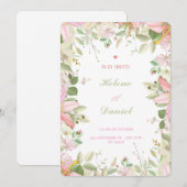 Elegant Pink & White Floral French Invitation Card 招待状 (正面/裏面)