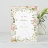 Elegant Pink & White Floral French Invitation Card 招待状 (スタンド正面)