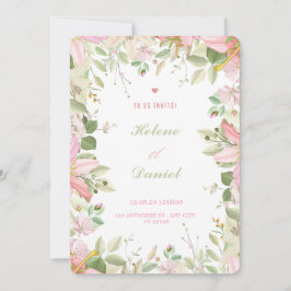 Elegant Pink & White Floral French Invitation Card 招待状