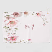 Elegant Pink White Floral Golf Towel ゴルフタオル (横)