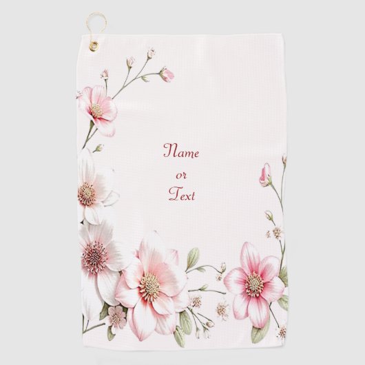 Elegant Pink White Floral Golf Towel ゴルフタオル (正面)