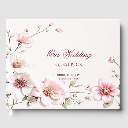 Elegant Pink White Floral Guest Book ゲストブック (正面)