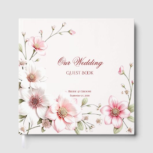 Elegant Pink White Floral Guest Book ゲストブック (正面)