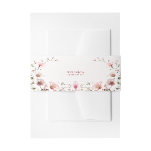 Elegant Pink White Floral Invitation Belly Band 招待状ベリーバンド (正面例)