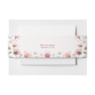 Elegant Pink White Floral Invitation Belly Band 招待状ベリーバンド
