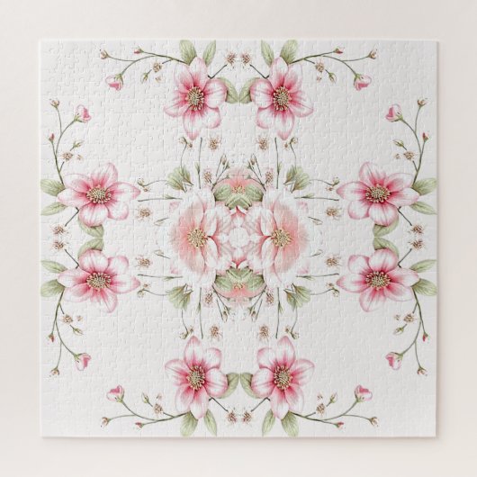 Elegant Pink White Floral Jigsaw Puzzle ジグソーパズル (縦)