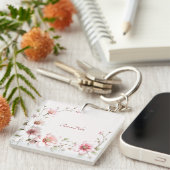 Elegant Pink White Floral Keychain キーホルダー (正面右)