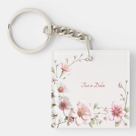 Elegant Pink White Floral Keychain キーホルダー (正面)