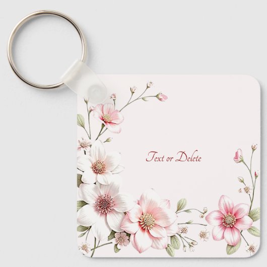 Elegant Pink White Floral Keychain キーホルダー (正面)