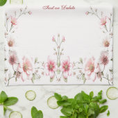 Elegant Pink White Floral Kitchen Towel キッチンタオル (折り畳み)
