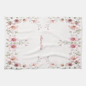 Elegant Pink White Floral Kitchen Towel キッチンタオル (横)