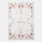 Elegant Pink White Floral Kitchen Towel キッチンタオル (縦)