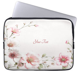 Elegant Pink White Floral Laptop Sleeve ラップトップスリーブ