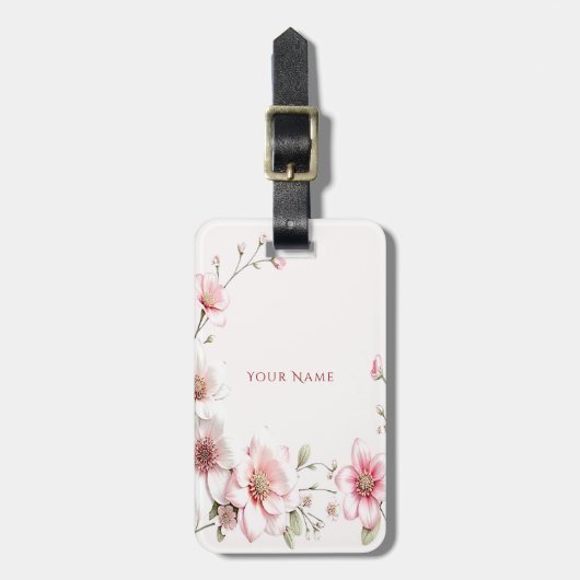 Elegant Pink White Floral Luggage Tag ラゲッジタグ (正面縦)