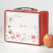 Elegant Pink White Floral Lunchbox メタルランチボックス (インサイチュ)