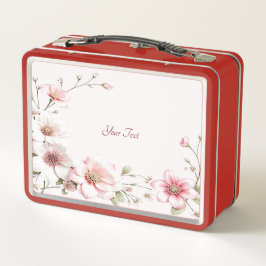 Elegant Pink White Floral Lunchbox メタルランチボックス