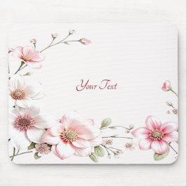 Elegant Pink White Floral Mousepad マウスパッド
