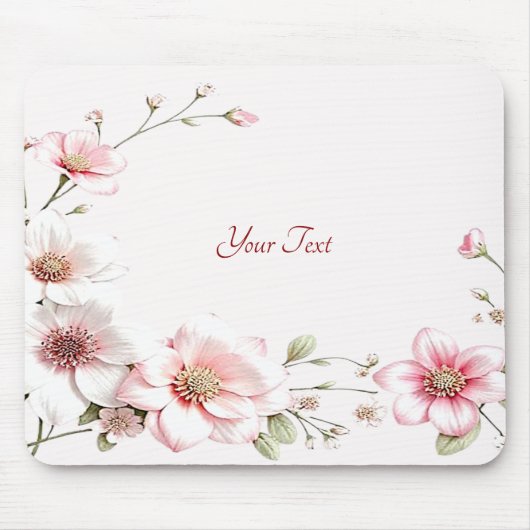 Elegant Pink White Floral Mousepad マウスパッド (正面)