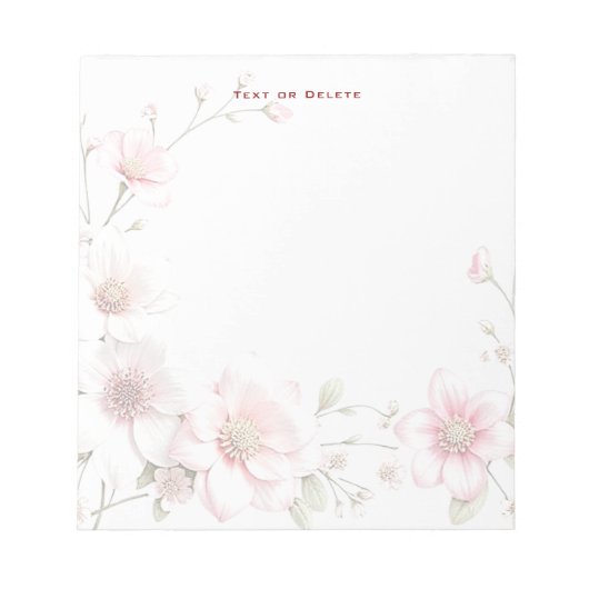 Elegant Pink White Floral Notepad ノートパッド (正面)
