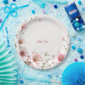 Elegant Pink White Floral Paper Plate ペーパープレート (パーティー)