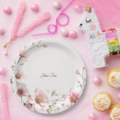 Elegant Pink White Floral Paper Plate ペーパープレート (パーティー)
