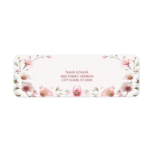 Elegant Pink White Floral Return Address Label ラベル (正面)