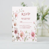 Elegant Pink White Floral RSVP Card (スタンド正面)