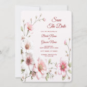 Elegant Pink White Floral Save The Date セーブザデート (正面)