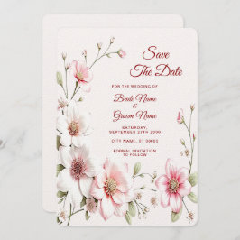 Elegant Pink White Floral Save The Date セーブザデート
