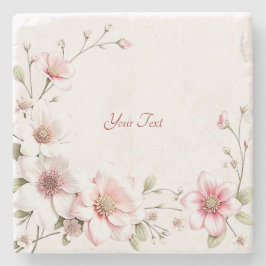 Elegant Pink White Floral Stone Coaster ストーンコースター