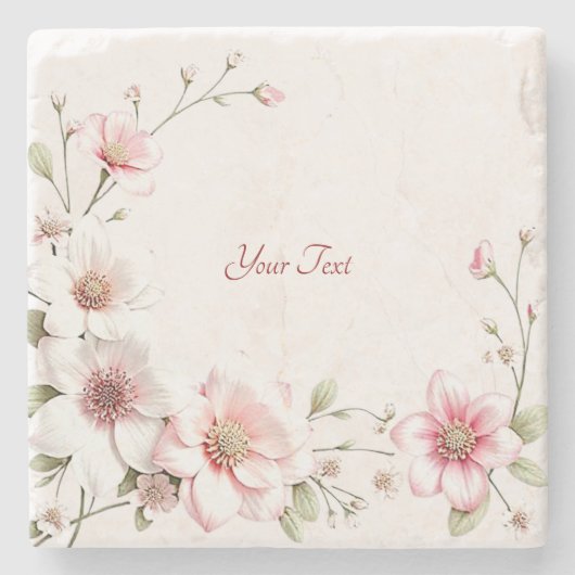 Elegant Pink White Floral Stone Coaster ストーンコースター (正面)