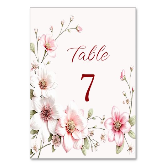 Elegant Pink White Floral Table Number テーブルナンバー (正面)