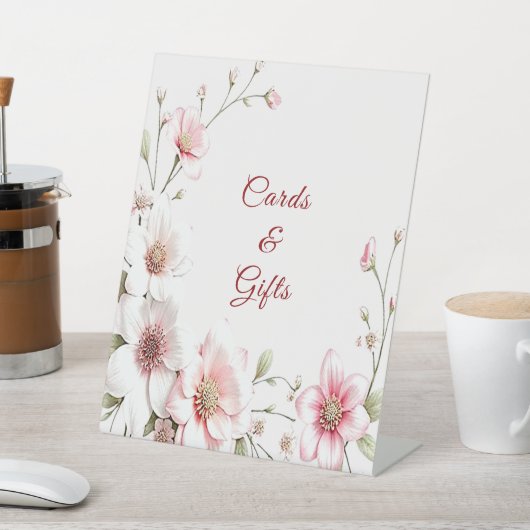 Elegant Pink White Floral Tabletop Signs 台座サイン (インサイチュ)