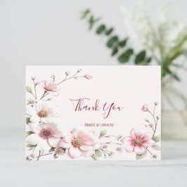 Elegant Pink White Floral Thank You Card サンキューカード