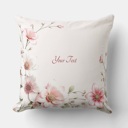 Elegant Pink White Floral Throw Pillow クッション (正面)