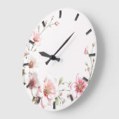 Elegant Pink White Floral Wall Clock ラージ壁時計 (傾斜)