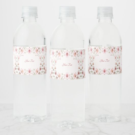 Elegant Pink White Floral Water Bottle Label ペットボトルラベル (ボトル)