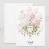 Elegant Pink & White Hydrangeas Gold Wedding 招待状 (正面/裏面)