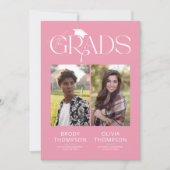 Elegant Pink & White Joint Graduation Party Photo 招待状 (正面)