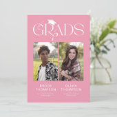 Elegant Pink & White Joint Graduation Party Photo 招待状 (スタンド正面)