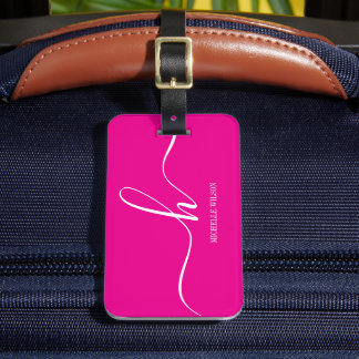 Elegant Pink White Monogram Initial Script Name  ラゲッジタグ